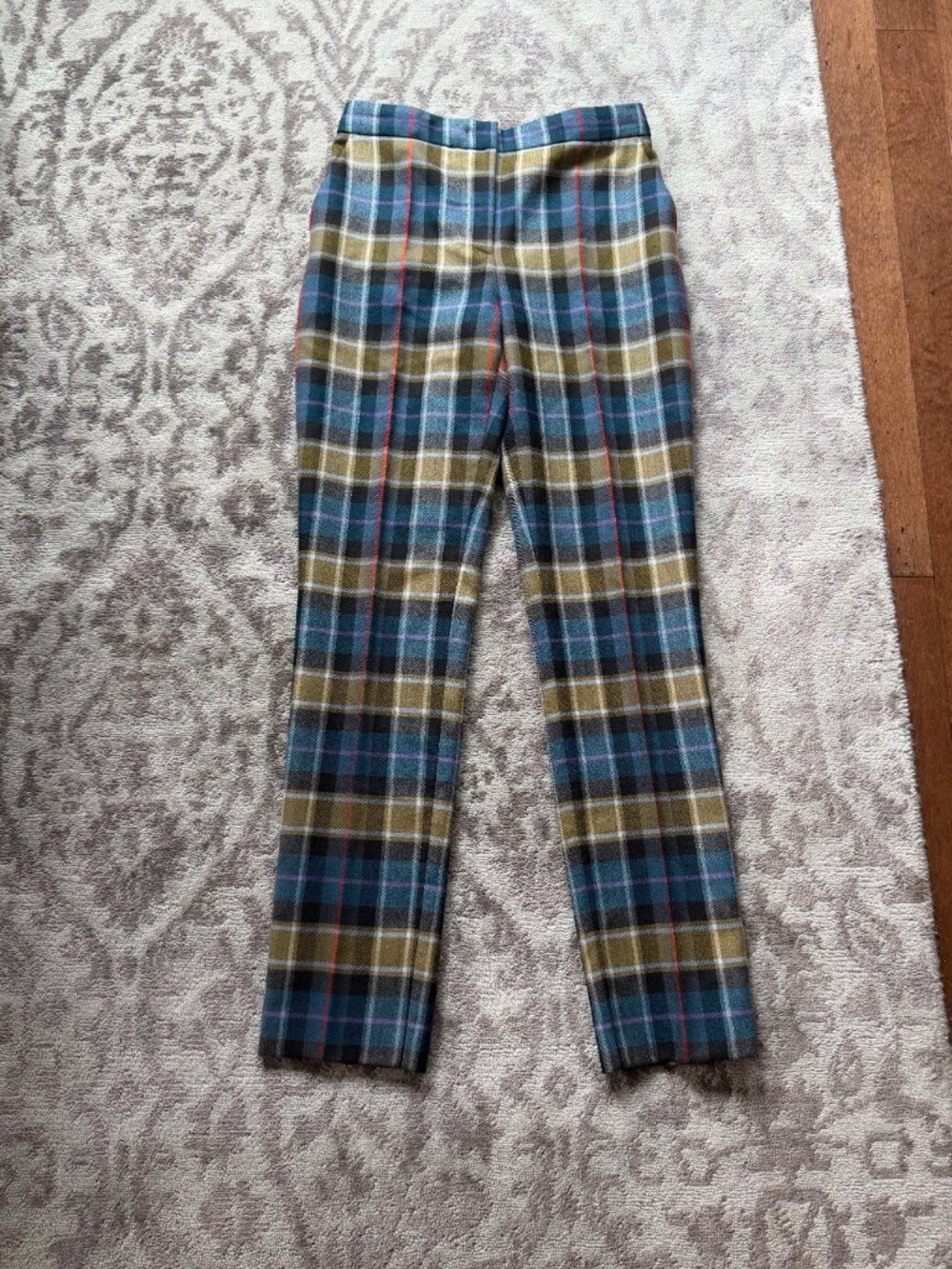 Alberta Ferretti 100% Virgin Wool Plaid Trousers Pants, Made in Italy